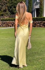 Danni Light Yellow Tie Off Shoulder Formal Maxi Dress