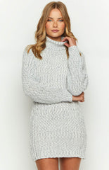 Xanthi Grey Roll Neck Sweater Mini Dress
